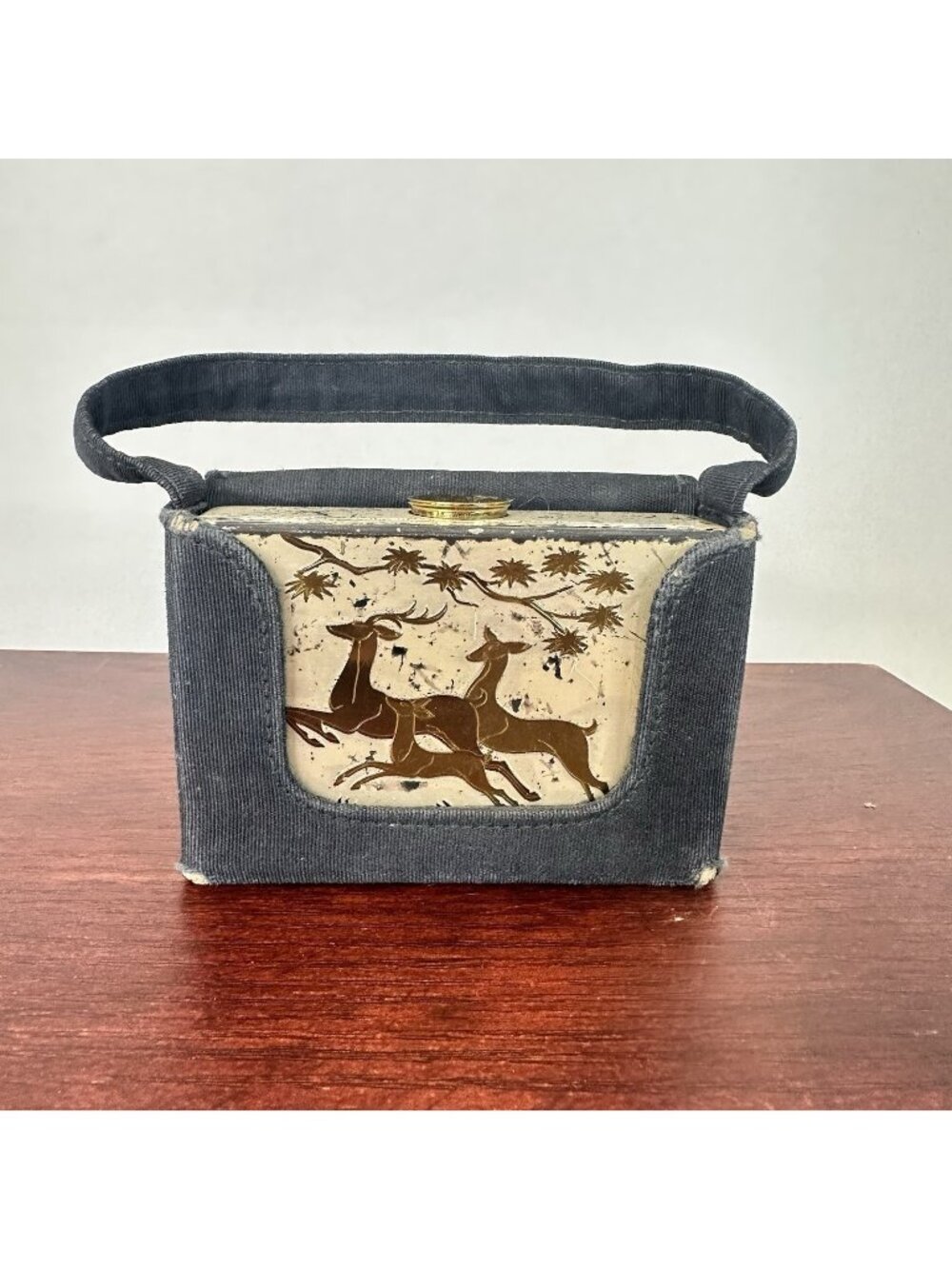 Vintage Elgin American MCM 2-in-1 Compact Powder Case Makeup Holder Gold Deer